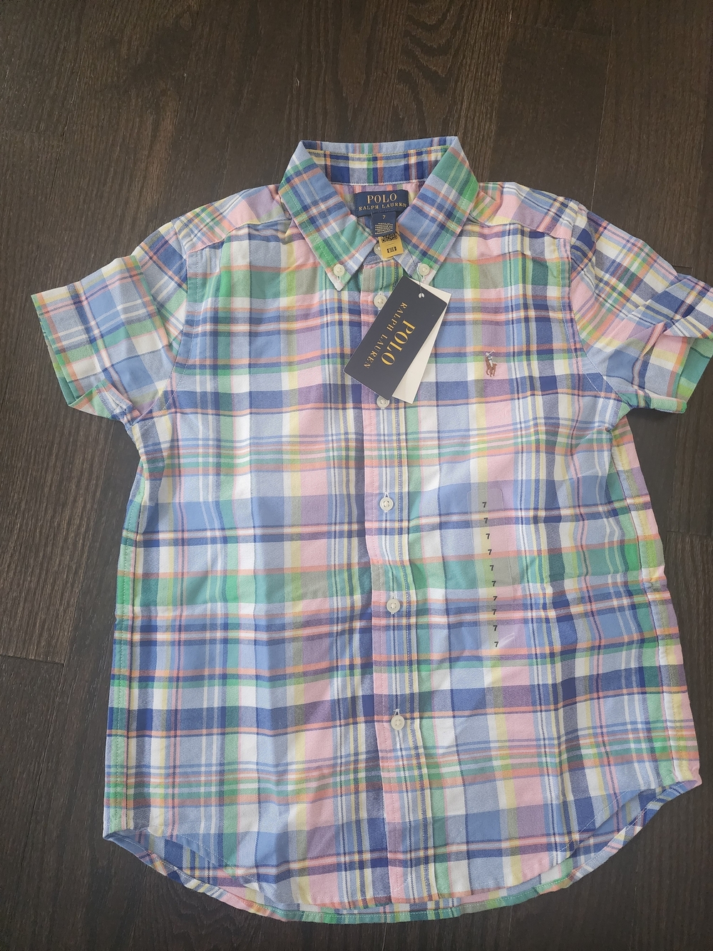 Polo by Ralph Lauren Pastel Plaid Short-Sleeve Button-Down — Blue, Pink, Green